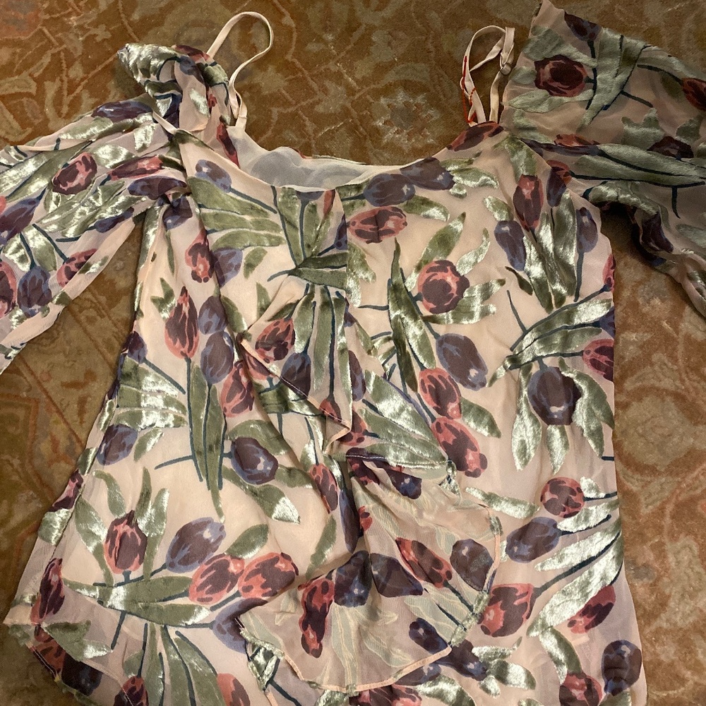 Cinq a sept off shoulder flocked floral top